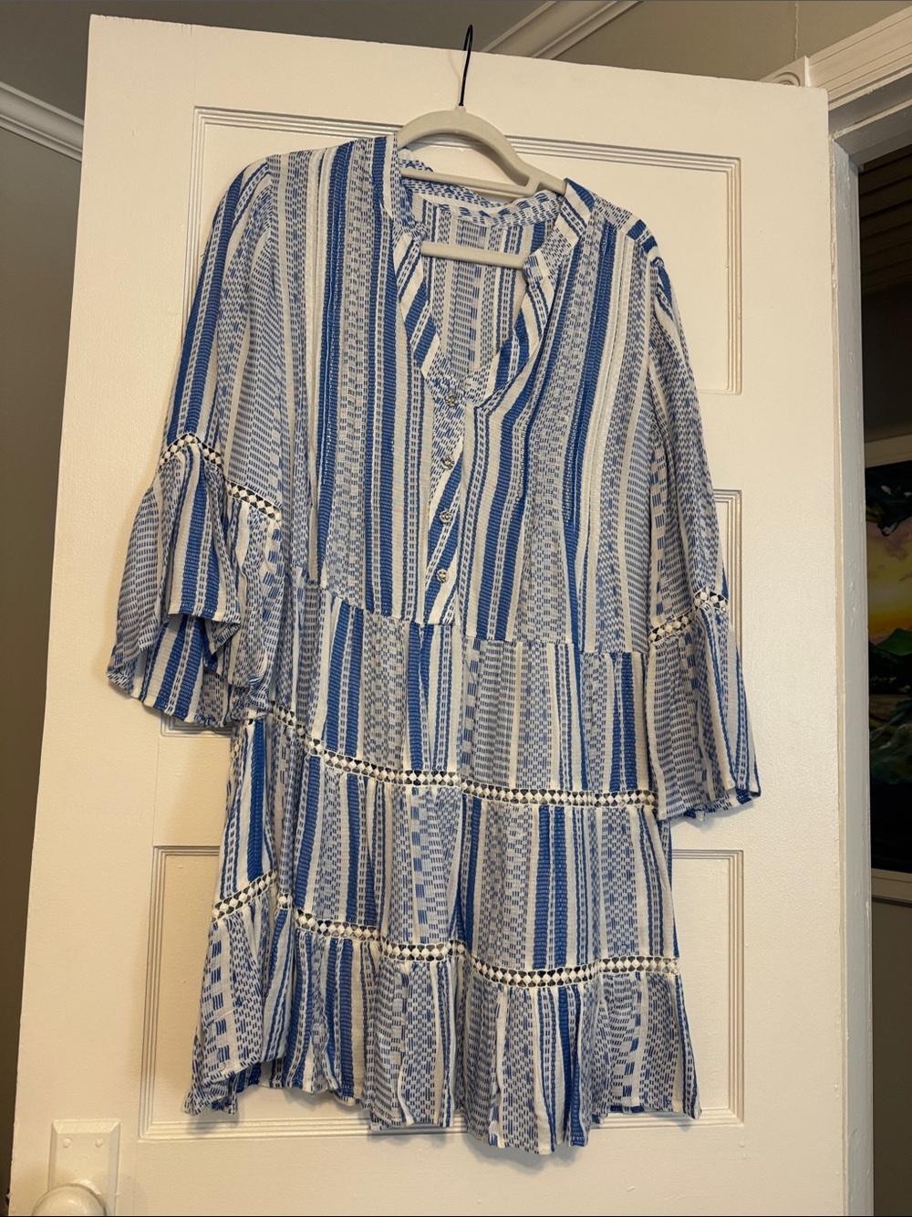 Blue and White Striped Tiered Women’s Dress